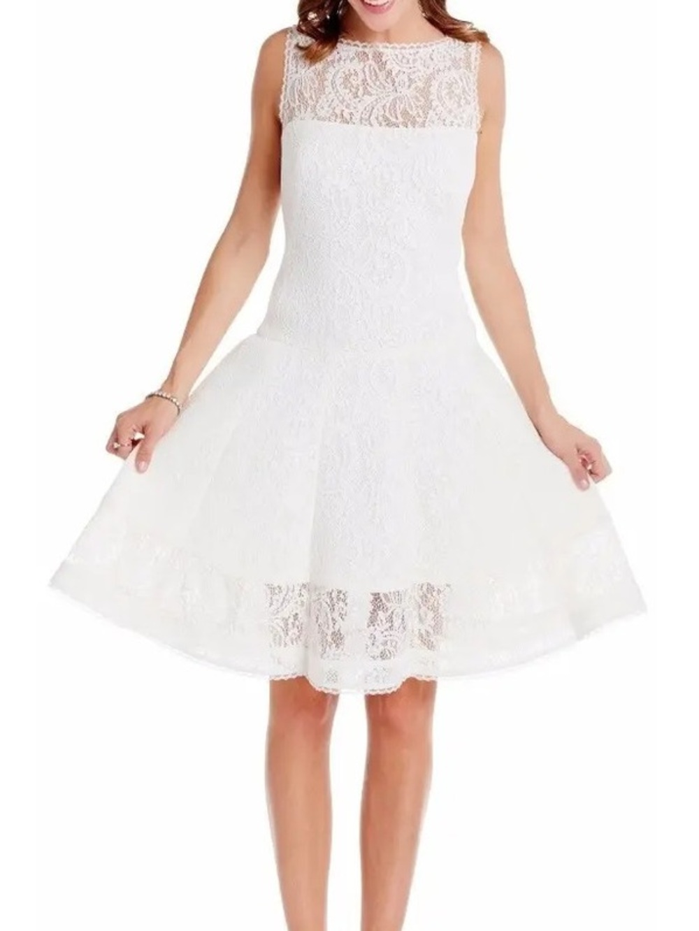 Tadashi Shoji White Lace Fit-and-Flare Dress